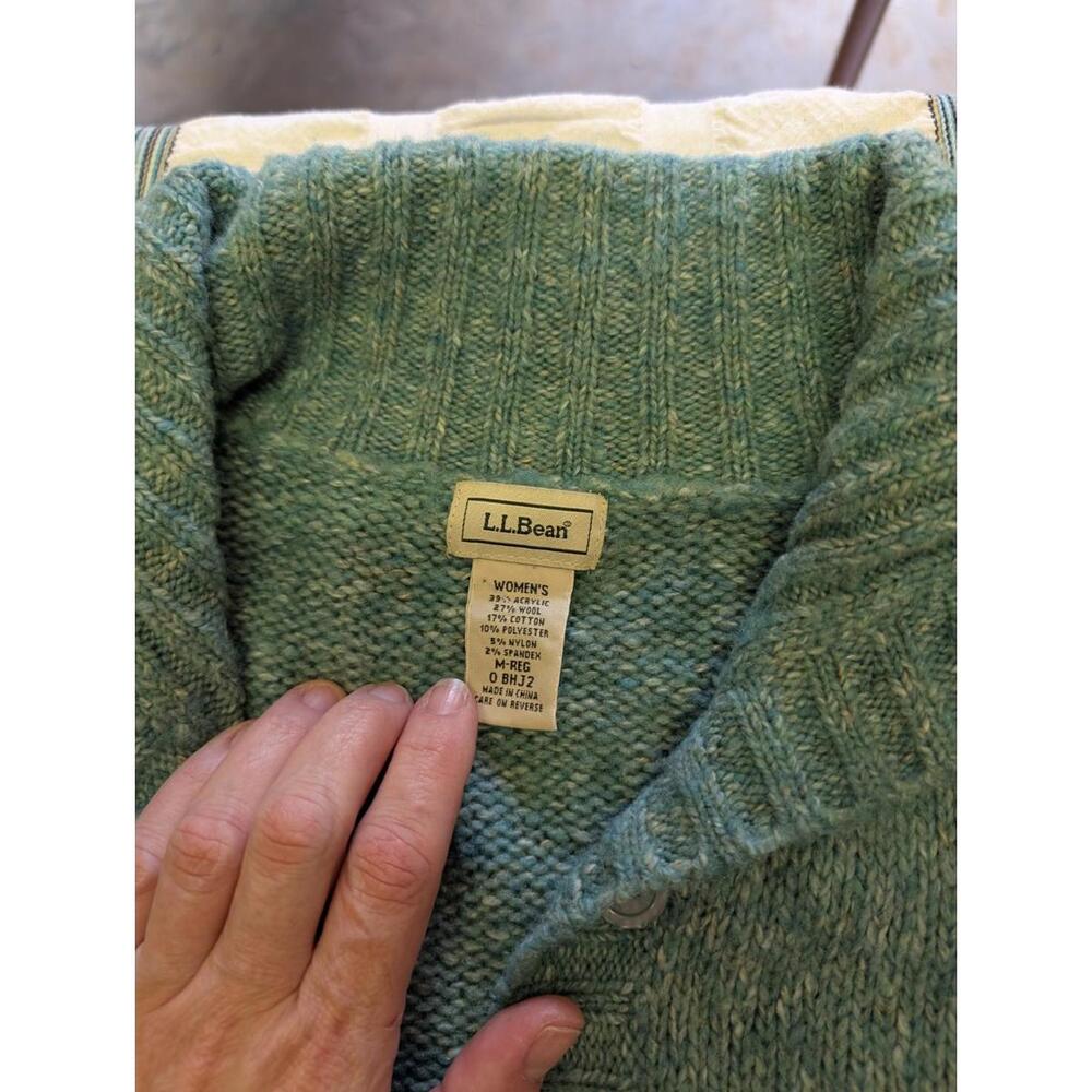 L.L. Bean Women's Cardigan Sweater Size Medium Turquoise Marled Knitted